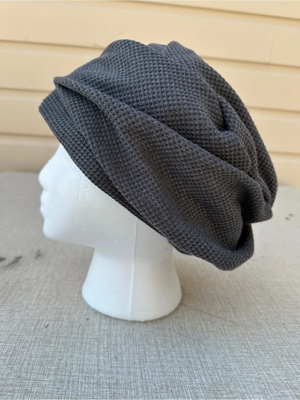 Gray Waffle Knit Slouchy Beanie Hat - Tichel Beret snood headcovering